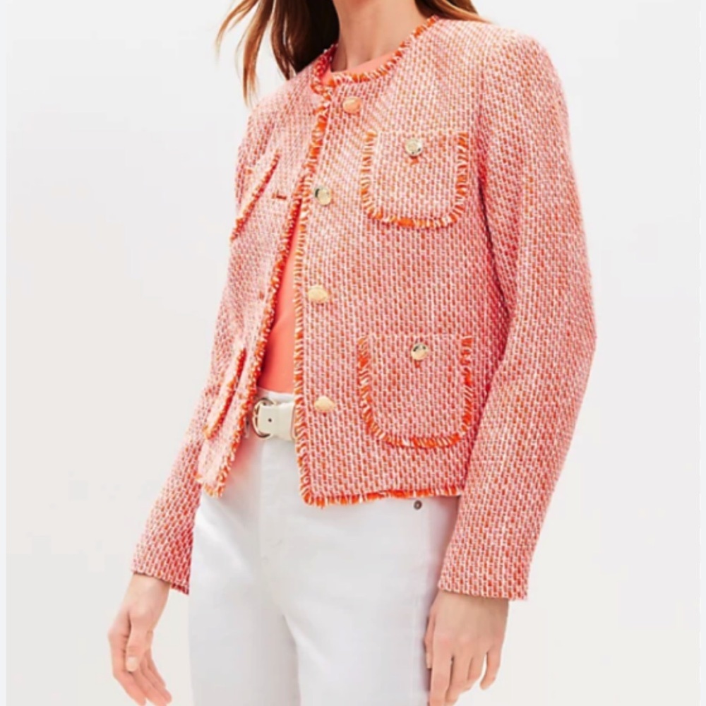 Loft Jacket Women M Orange Tweed Cropped BLAZER Workwear Career 762669 - Picture 1 of 8